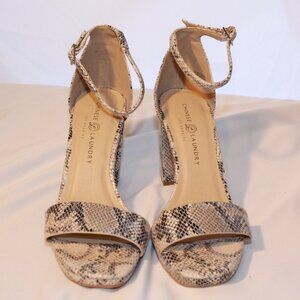 Chinese Laundry Size 10M Teri Cream Snake Print Block Heel Ankle Strap Sandals